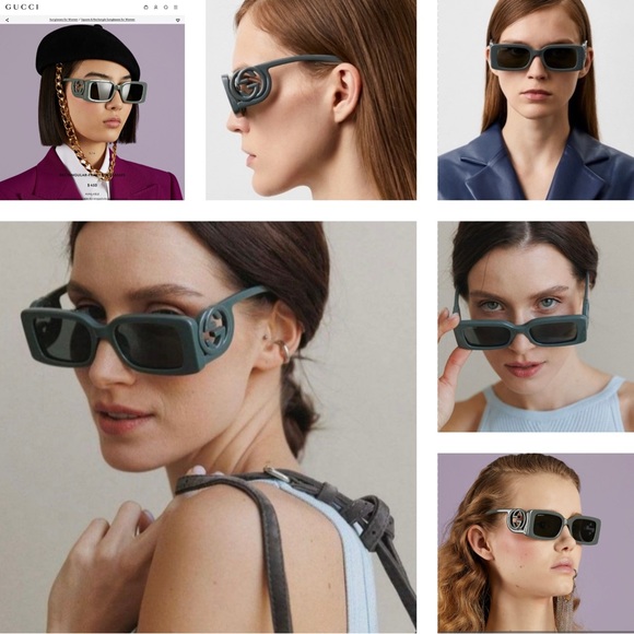 GUCCI 2023 RECTANGLE IN A SMOKE GREEN COLOR WITH MAXI BOLD “GG” LOGO SUNGLASSES - Picture 8 of 16